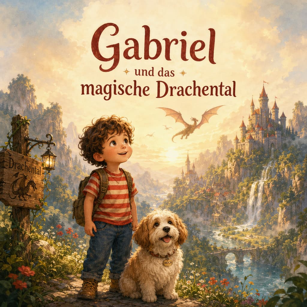 Gabriel und sein Hund Moca am Brunnen