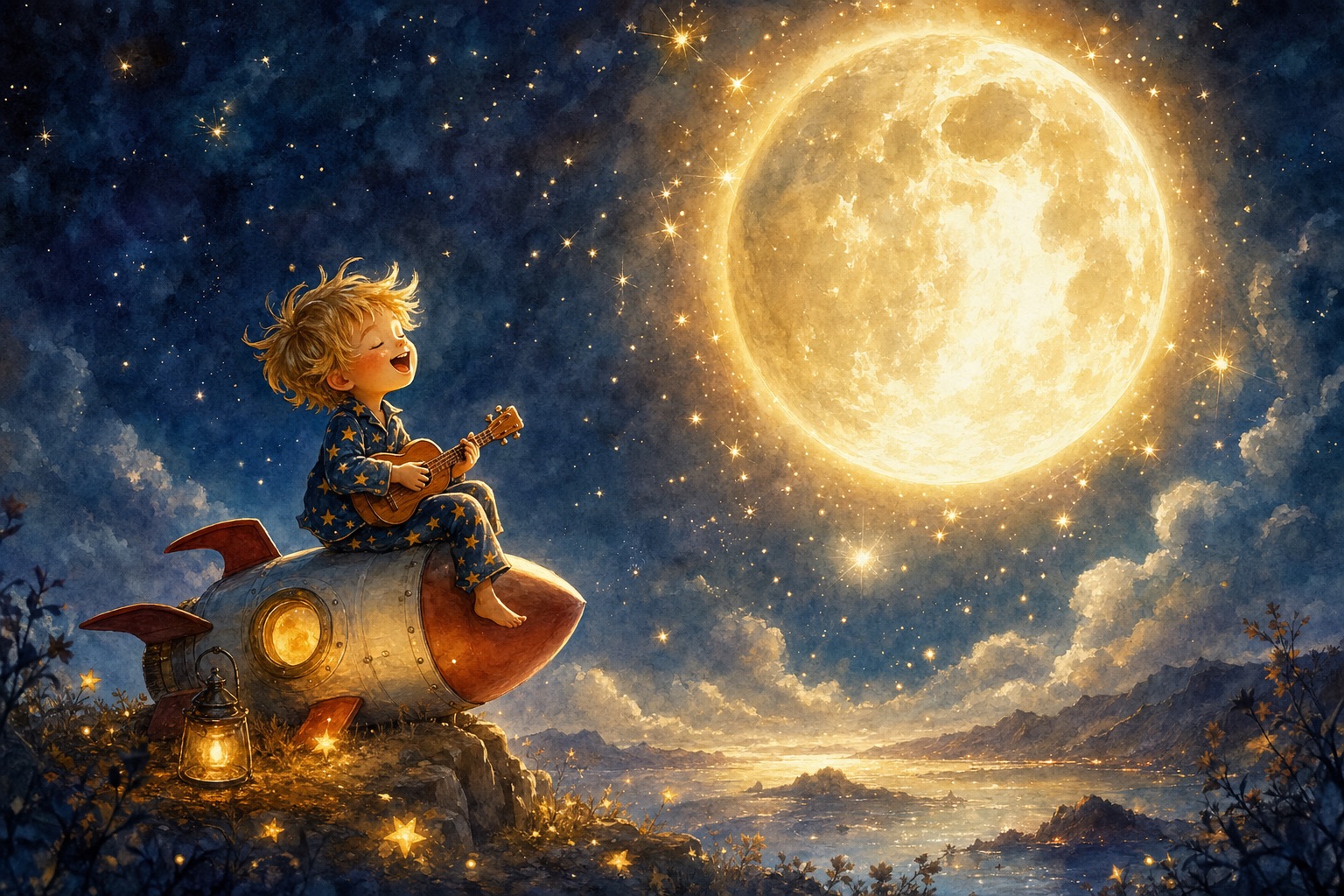 Der Mond beginnt hell zu leuchten, während Leo ihm sein Schlaflied summt
